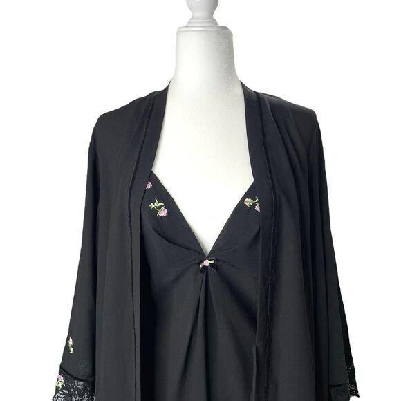 Oscar de‎ La Renta Pink Label Lace Embroidered Robe Chemise Set Sz S/M black - Picture 6 of 12